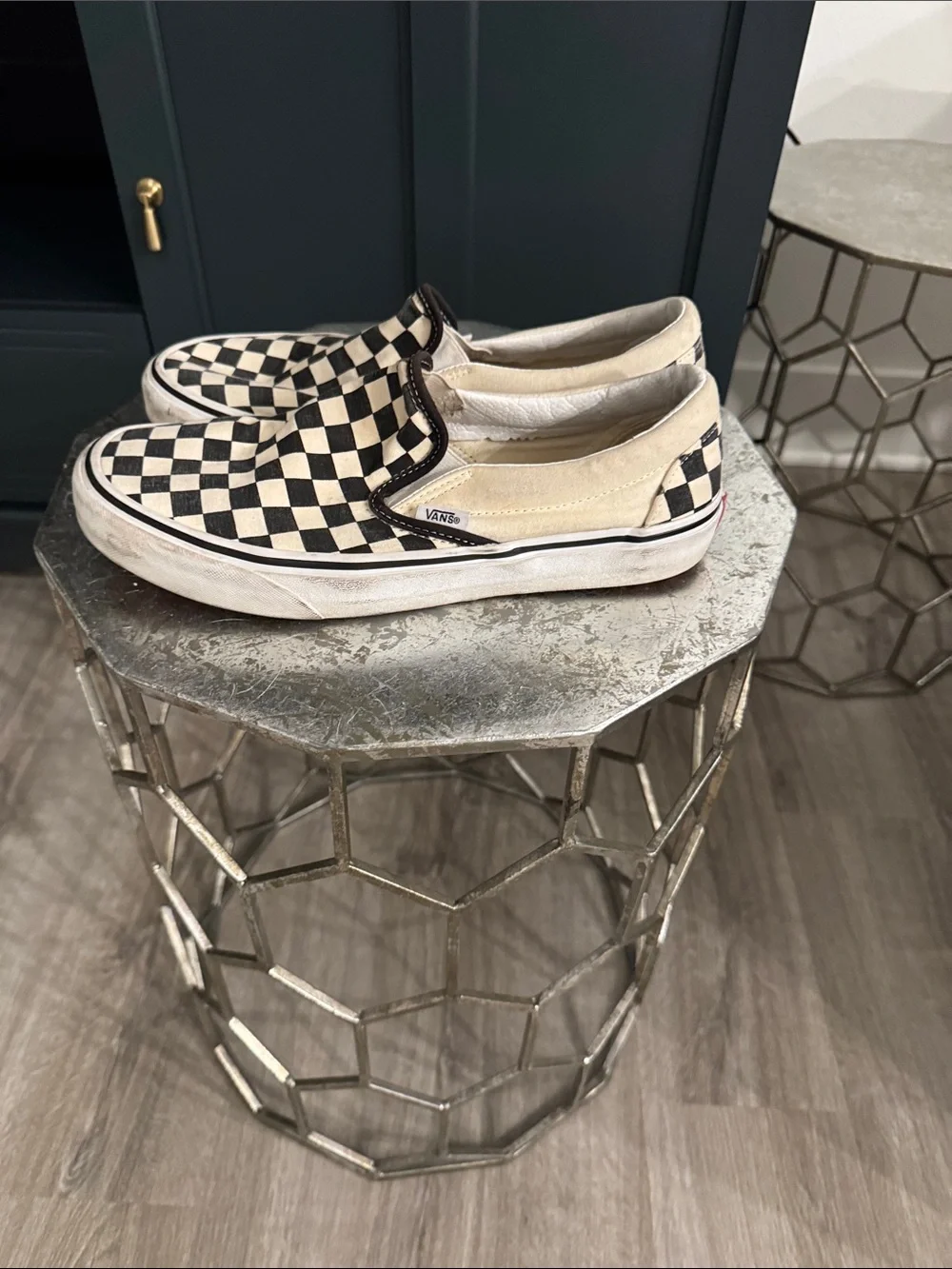 Vans men’s slip-on black and white checkered sneakers